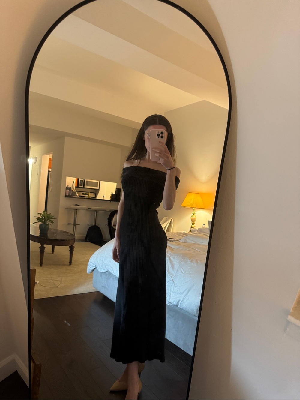 Mara Hoffman Black Off-Shoulder Ribbed Midi Dress
